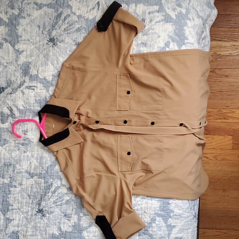 Tan button down tunic with black accents